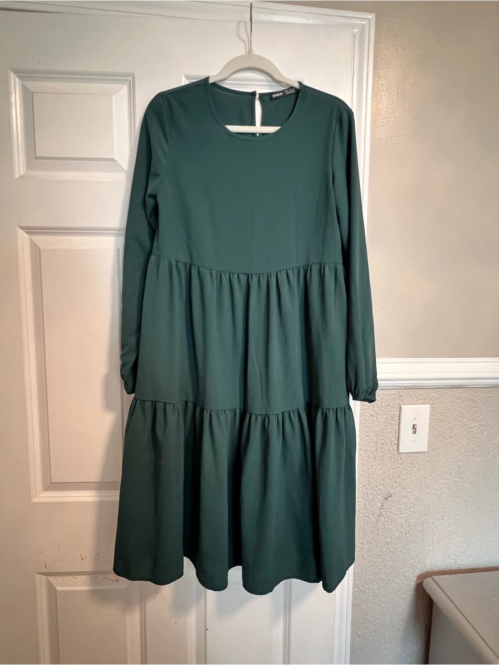 SHEIN Forest Green Long Sleeve Tiered Midi Dress